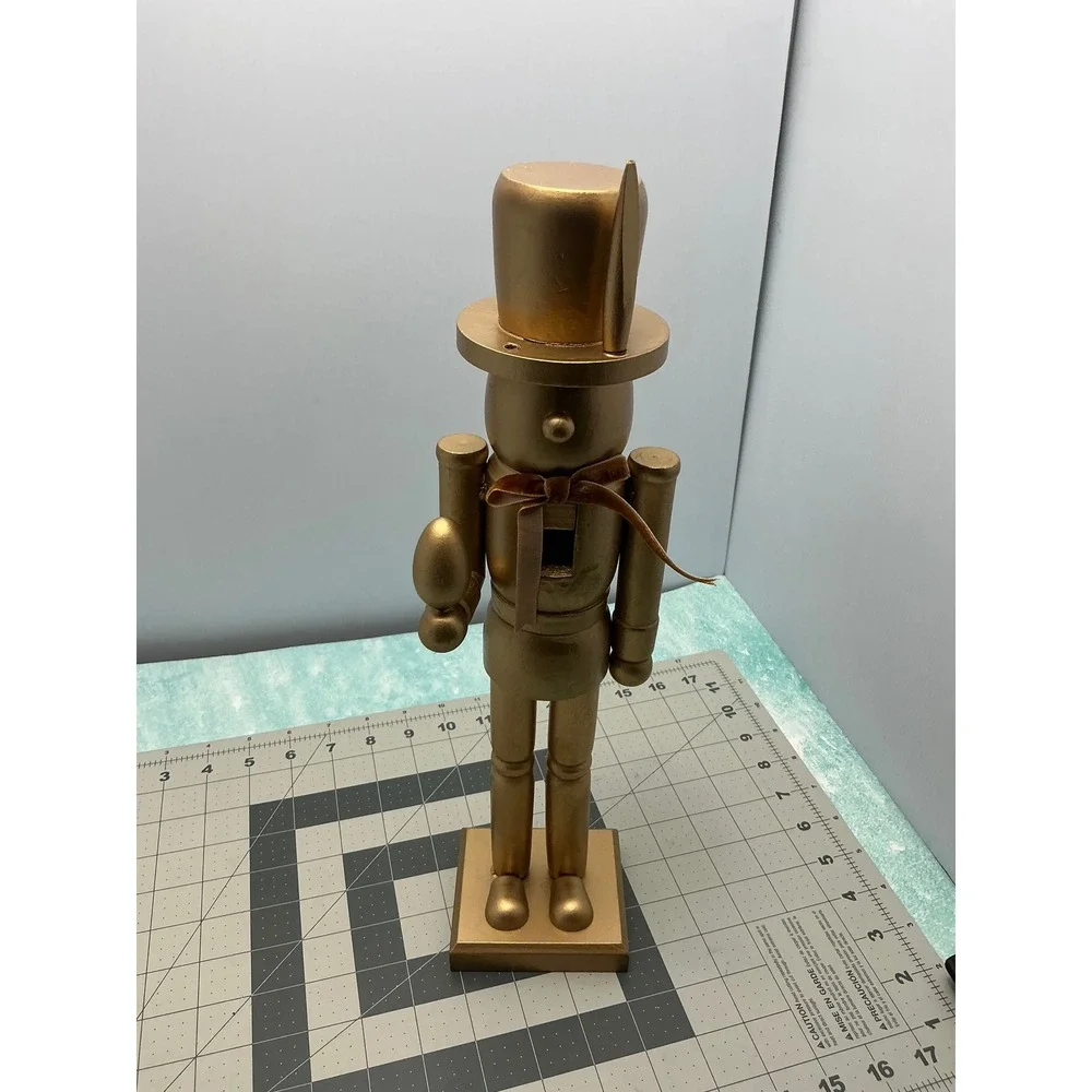 Gold Metallic Wooden Nutcracker 15 Inch Christmas Holiday Decor Soldier Figure